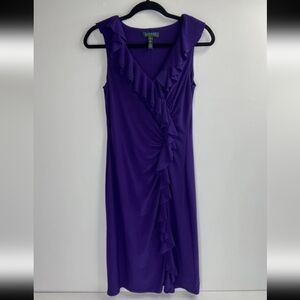 Lauren Ralph Lauren Purple Knit Bodycon Midi Dress with Ruffles